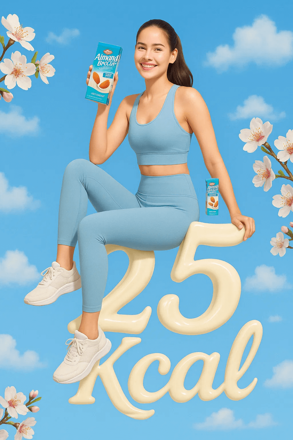 Athletic woman with sports drink and calorie display